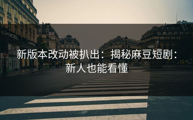 新版本改动被扒出：揭秘麻豆短剧：新人也能看懂