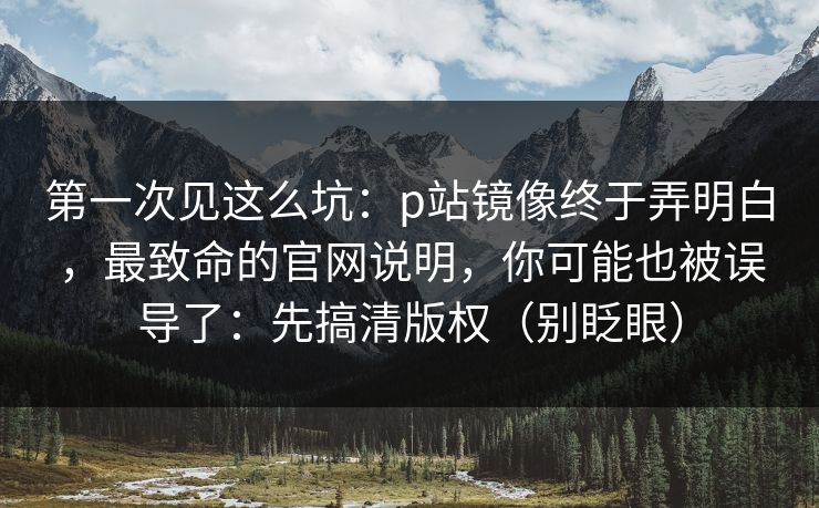 第一次见这么坑：p站镜像终于弄明白，最致命的官网说明，你可能也被误导了：先搞清版权（别眨眼）