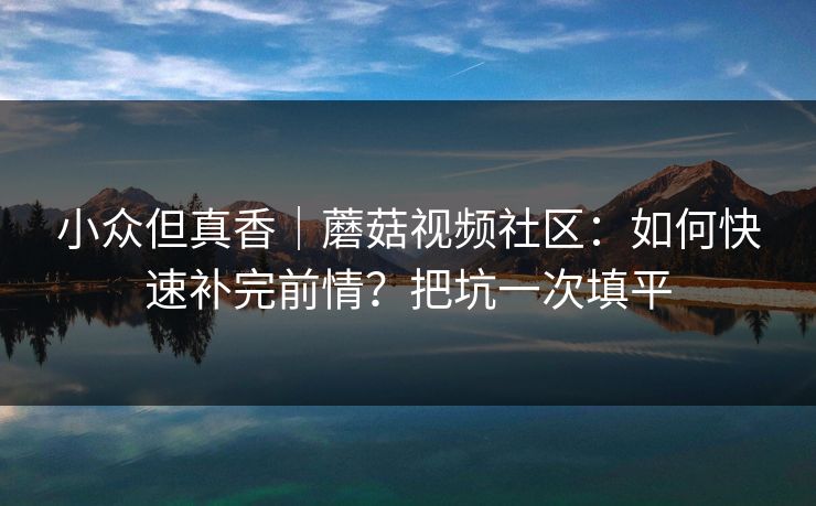 小众但真香｜蘑菇视频社区：如何快速补完前情？把坑一次填平
