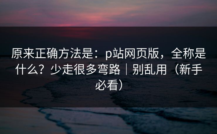 原来正确方法是：p站网页版，全称是什么？少走很多弯路｜别乱用（新手必看）