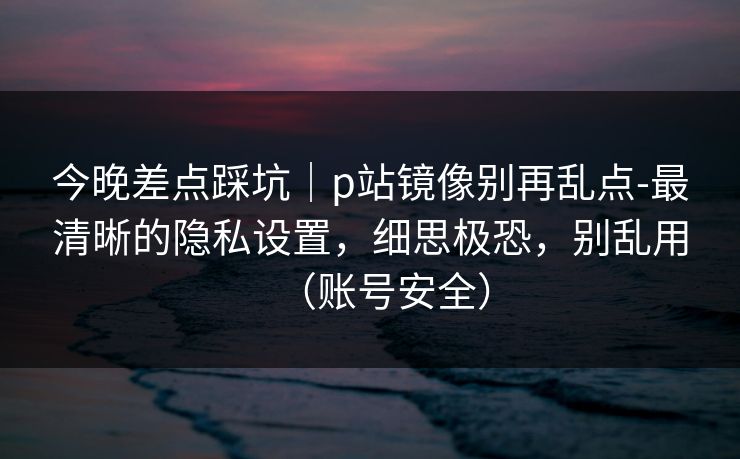 今晚差点踩坑｜p站镜像别再乱点-最清晰的隐私设置，细思极恐，别乱用（账号安全）