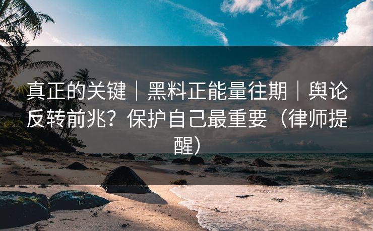 真正的关键｜黑料正能量往期｜舆论反转前兆？保护自己最重要（律师提醒）