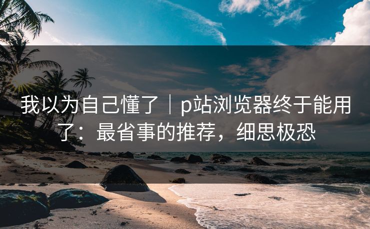 我以为自己懂了｜p站浏览器终于能用了：最省事的推荐，细思极恐